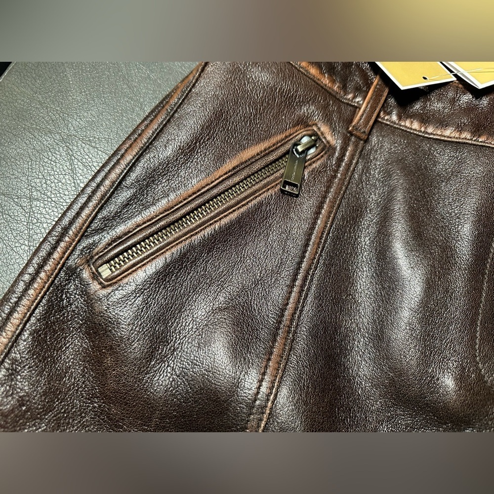 Michael Kors Dark Brown Leather A-Line Mini Skirt - Picture 5 of 9
